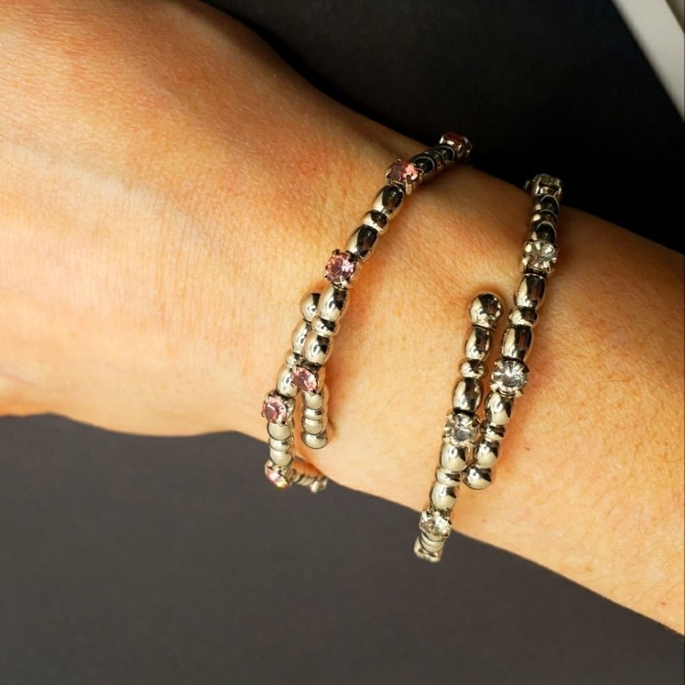 Adjustable bendable silver beaded bracelets